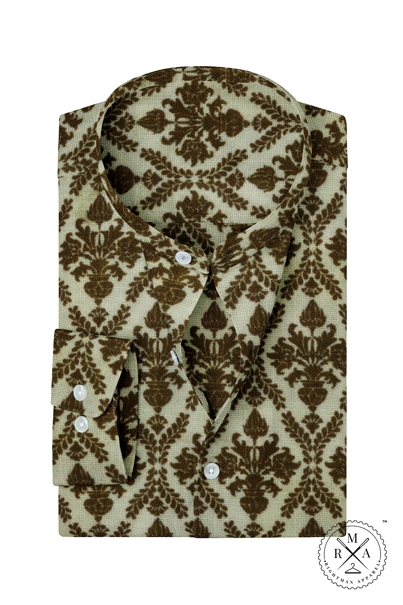Beige with Brown Leaf Printed Cotton Shirt SH243